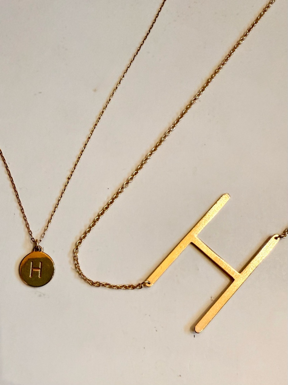 Anthropologie Gold H Initial Necklace Set of 2 NWT